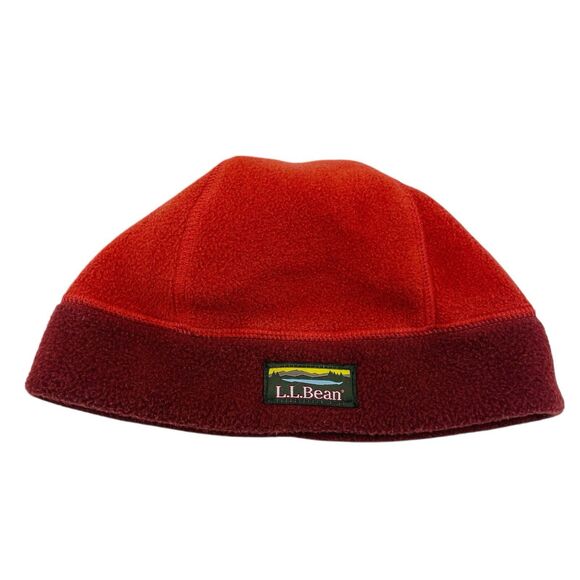 LL Bean Hat Beanie Adult OSFA Orange Red Fleece Winter - Picture 1 of 3
